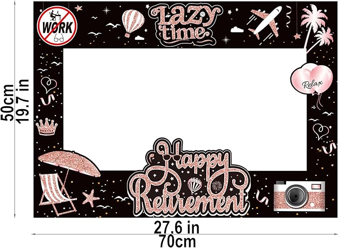 Retirement Party Photo Booth Props Kit - 27pcs Paper Photo Props 1 Frame Glitter Retirement Party Decorations for Retiree Celebration, Farewell Office Party Supplies (Rose Golden and Black)