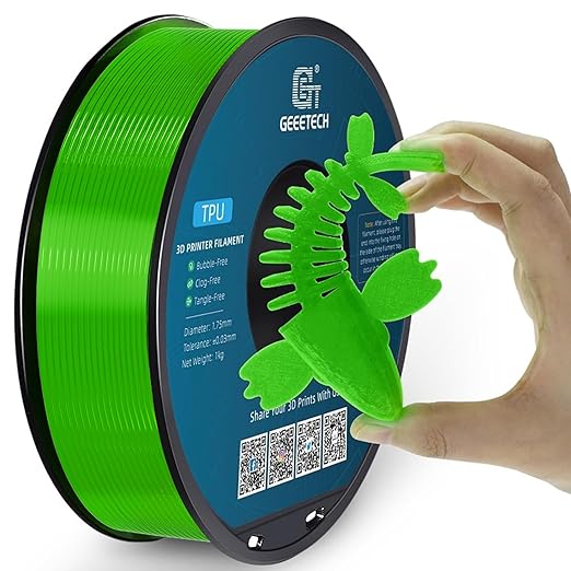 Geeetech TPU Filament 1.75mm, 95A Flexible 3D Printer Filament with High Elasticity, 1KG (2.2lbs) Spool, Dimensional Accuracy ±0.03mm, Fits Most FDM Printers (Clear Green)