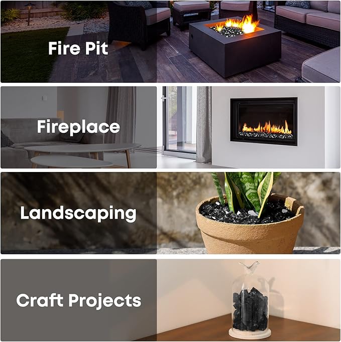Stanbroil 10-Pound Fire Glass - 1/4 inch Reflective Tempered Fire Glass for Fireplace Fire Pit, Onyx Black Reflective