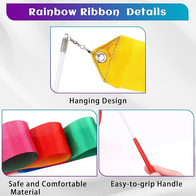 Sratte 30 Pieces Rainbow Dancing Ribbons 78.74 Inches Long Rhythmic Gymnastics Wands Colorful Dance Twirling Streamers for Rainbow Party Favors Party Birthday Gift Gymnastics Equipment