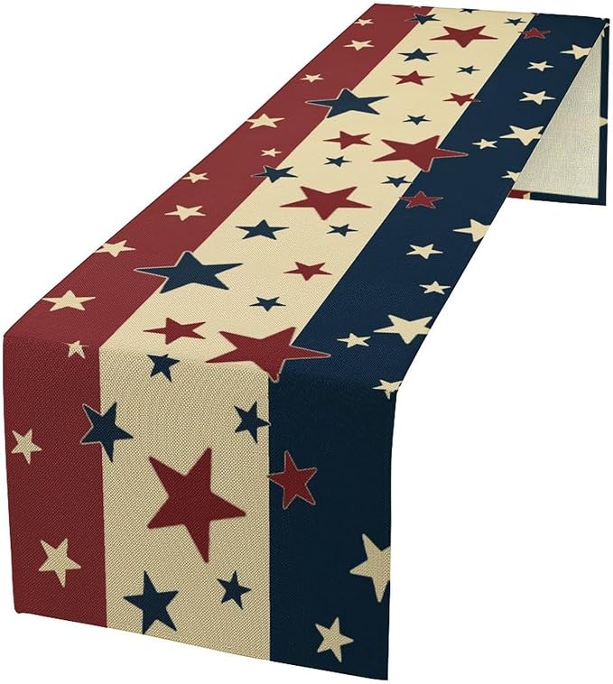 Memorial Day Table Runner, 4th of July American Patriotic Independence Day Stars Stripes Print Table Runne for Summer Holiday USA Home Decoration Party,13x108inch
