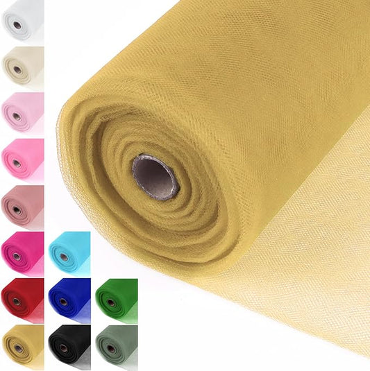 Dull Gold Yellow Tulle Fabric Rolls 54 Inch x 40 Yards Large Mesh Tull Bolt for Wedding, Garden Netting, Tutu Skirt, Party Decoration and Craft Supplies