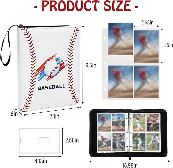 Baseball Card Binder,Trading Card Binder 4 Pocket,400 Pockets Card Holder with 50 Removable Sleeves,Trading Card Albums for Game Cards,Premium Card Book, Game Cards & Sports Cards White