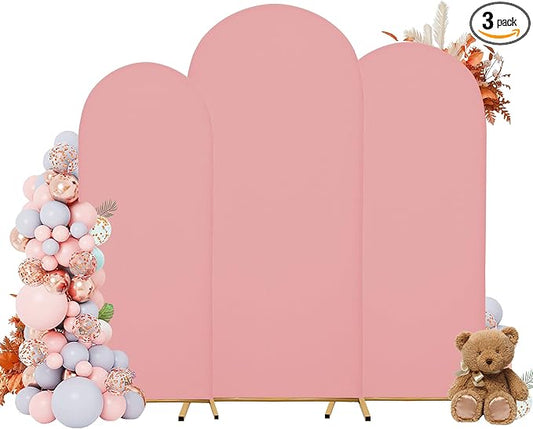 Wedding Arch Covers Arch Backdrop Cover Arch Stand Covers 7.2FT 6.6FT 6FT Set of 3 Arch Cover Spandex Fabric Stretchy Backdrop for Wedding Birthday Party Decoration Baby Shower (Light Pink)