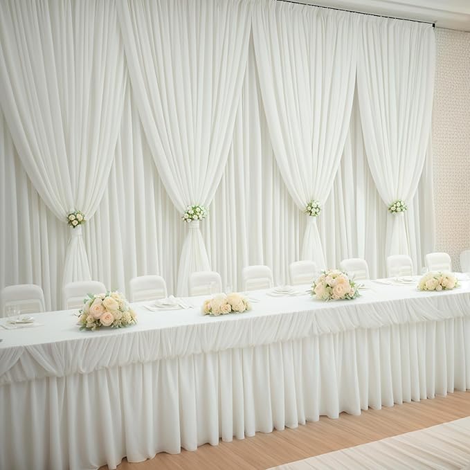 40×14ft Wrinkle Free Ivory Backdrop Curtain, Soft Silky Easy to Drape Cream Wedding Drapes for Backdrop, 8 Panels 5×14ft Photo Backdrop Curtains for Parties Birthday Photography Background Cloth