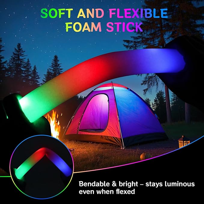 AOWDIAO 24 Pcs 16″ Foam LED Glow Sticks, 3 Light Up Modes, Party Favors for Wedding, Festival & More