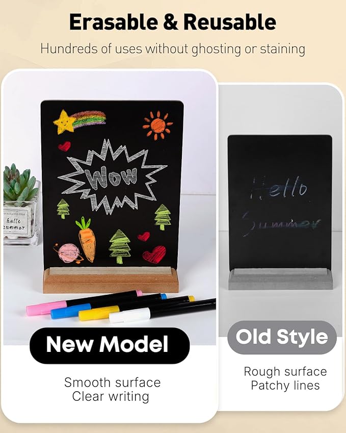 Uniclife Small Chalkboard Sign with Stand & Chalk Markers, 5.9 x 8 Inch, Double-Sided Wooden Chalk Board Sign for Tables, Reusable Message Board, Menu Board for Wedding Party Restaurant Food Display