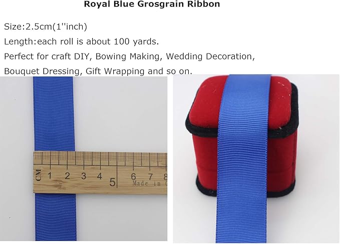 Jesep One Roll 100 Yards 1" Soild Grosgrain Ribbon Boutique Gift Wrapping Package Ribbon, DIY Crafts Bow Hair Headband Accessories Assorted Ribbon#352 (1" 25mm, Royal Blue)