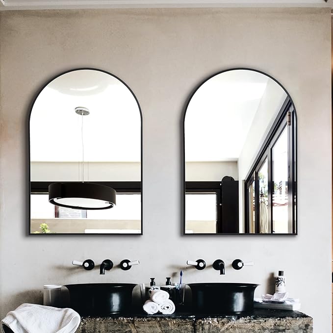 Arched Wall Mirror for Bathroom,Mirrors for Wall,24''x36'',Vanity Mirror for Bedroom Dresser, Entryway, Living Room, Metal Frame (36''x24'',Black)