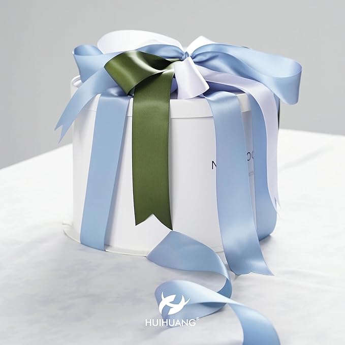 HUIHUANG Dusty Blue Ribbon 1-1/2 inch Double Face Satin Ribbon Silk Ribbons 50 Yards Roll for Gift Wrapping Bows Making Floral Bouquet Wedding Invitations Decor Party Favor and Craft Supplies