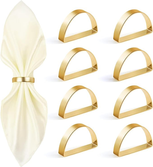 Gold Napkin Rings Set of 8, Stainless Steel Metal Gold Napkin Holder, Fall Thanksgiving Christmas Easter Napkins Rings for Table Decor Wedding, Banquet, Party