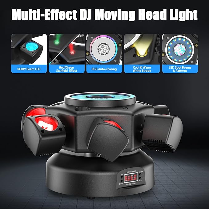 2-Pack 120W Moving Head 6 Arms Stage Lights with Mixed Lighting Effects,DJ Stage Lighting for Party Disco Club Wedding Bar