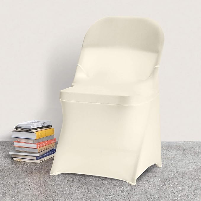 Peomeise Stretch Spandex Folding Chair Cover for Wedding Party Dining Banquet Event (Ivory,50pcs)
