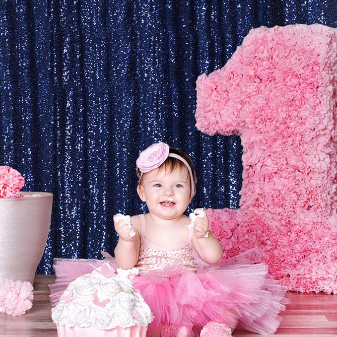 SquarePie Sequin Backdrop 10FT x 10FT Navy Blue Curtain Background for Wedding Party Decoration