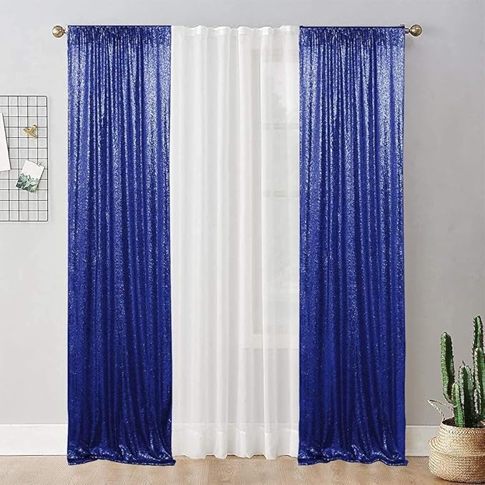 Juya Delight Sequin Backdrop Curtain,4PCS 2FTx8ft Glitter Backdrop Curtain for Party,Birthday,Christmas Wedding Decoration,Navy Blue