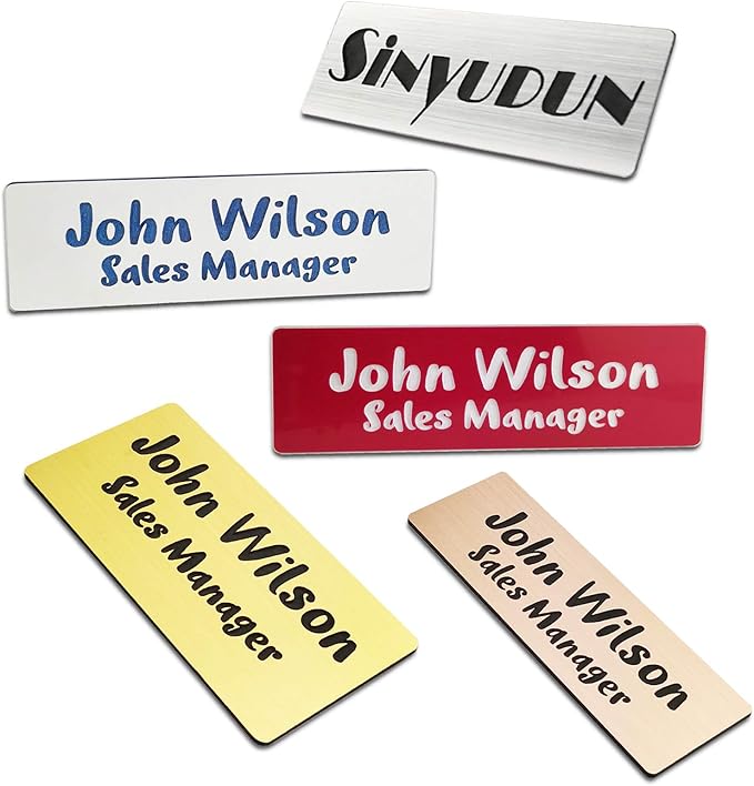 Custom Engraved Name Tag Badges for Business, Personalized Identification with Pin, Magnetic, Adhesive, or Blank Backing, 1"x3", Blue/White Text
