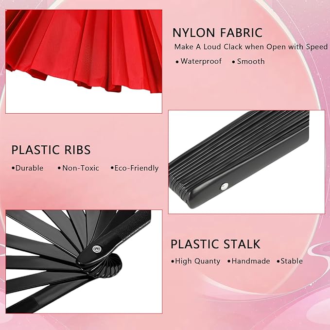 13inch Large Rave Fan Popping Clacking Fans for Line Dancing,Hand Fans for Women Foldable,Boots on The Ground Fan,Portable for Outdoor,Wedding,Party,Decoration (1pcs red)