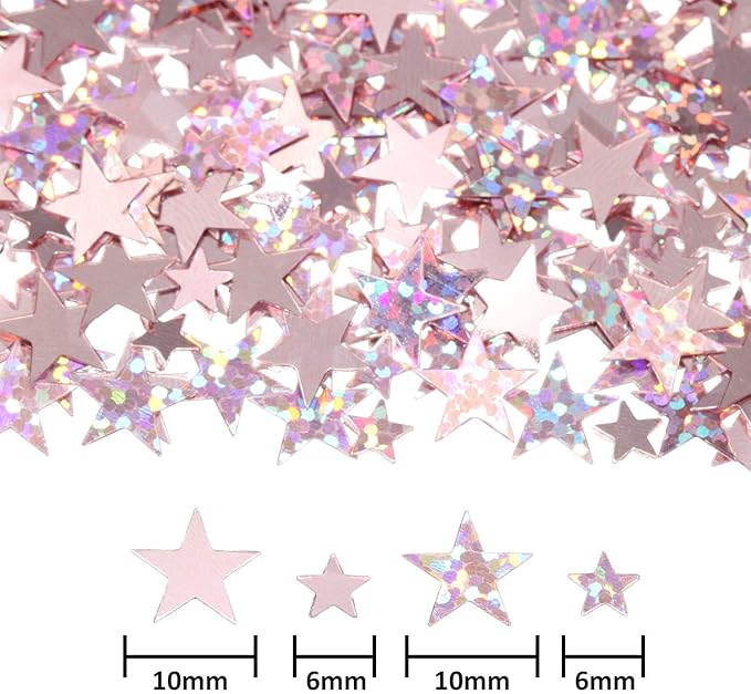 Hestya 60g Star Confetti Glitter Table Confetti Metallic Foil Stars for Party Wedding Festival Decorations(Glitter Rose Gold Set,10mm and 6mm)