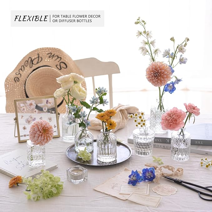 12pcs Glass Bud Vase Set, Small Clear Flower Vases for Centerpieces in Bulk, Mini Vintage Vase for Wedding, Home,Table Decoration