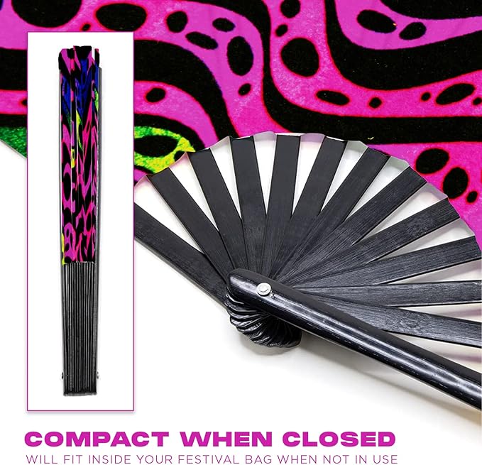 GloFX Folding Fan - Heat Wave - Large Rave Clack Folding Hand Fan for Men and Women - for EDM, Music Festival, Club, Event, Party, Dance, Performance, Decoration, Gift