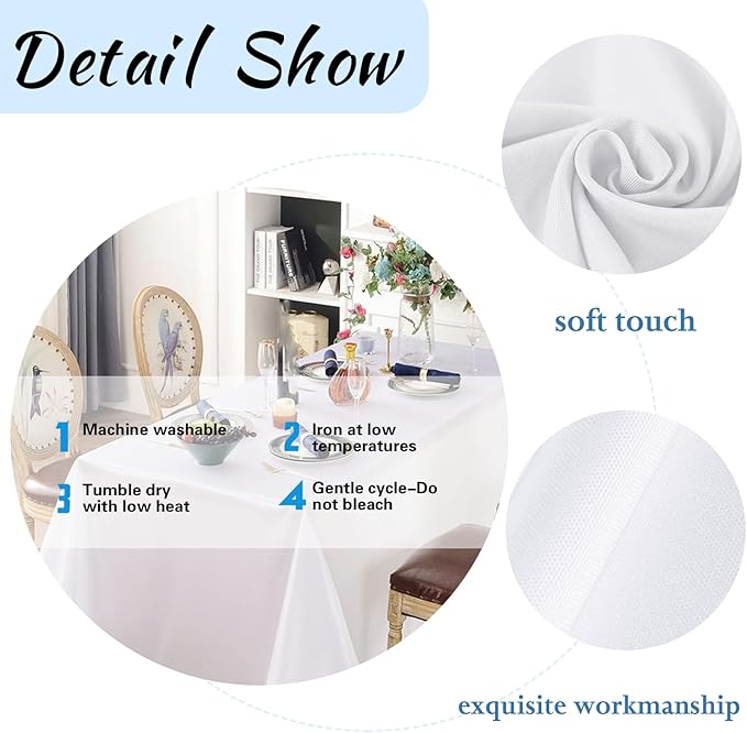 6 Pack White Table Cloth Rectangle Table 60 x 102 Inch Tablecloths for 6 Foot Rectangle Tables. Stain and Winkle Resistant Polyester Washable White TableCloths for Parties Wedding Dining