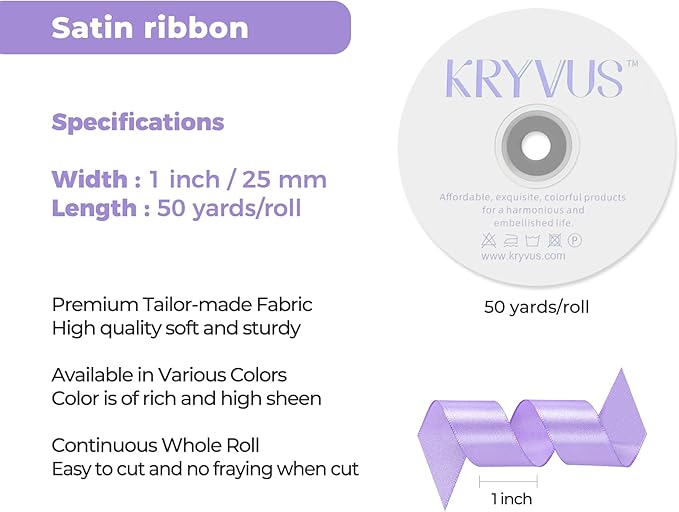 Light Purple Satin Ribbon 1 inch X Continuous 50 Yards, Single Face Polyester Ribbon Perfect for Gift Wrapping, Flower Bouquet, Wedding Decor, Crafts, Bow Making, Sewing and More
