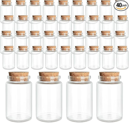 JIUYUE 40 pcs 50 ml Small Glass Cork Bottles,Cork Decoration(1.69 oz-1.45x2.75 inch)
