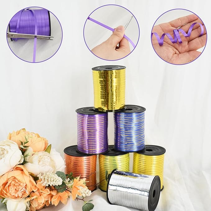 TONIFUL Curling Ribbon-Blue Gold Balloon Curling Ribbons-250 Yards Balloon String for DIY Decor,Gift Wrapping,Ribbons and Bows for Christmas New Year Birthday Gifts Graduation Supplies