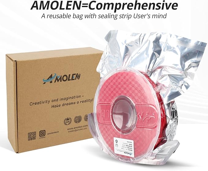 AMOLEN TPU 3D Printer Filament 1.75mm, Flexible Soft TPU 3D Printing Filament Supports High Speed, 1kg Spool(2.2lbs), Red