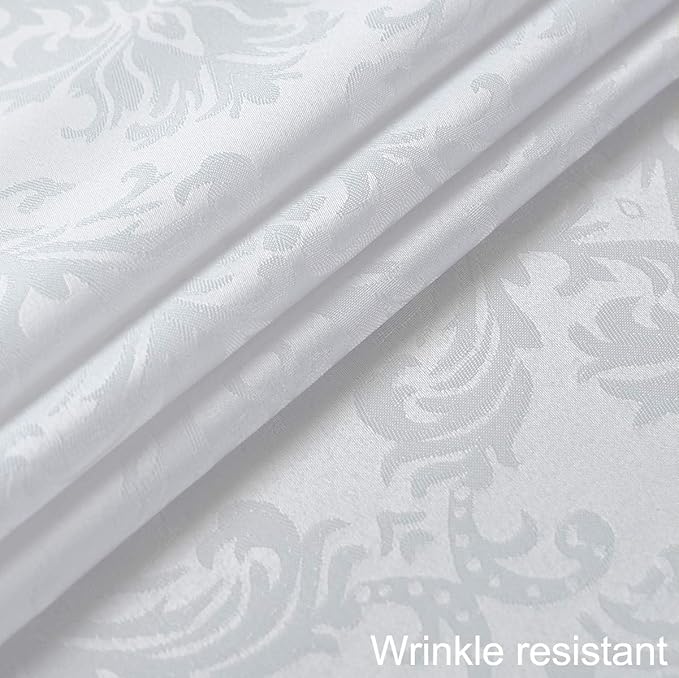 Rectangle Table Cloth - 60 x 120 Inch White Jacquard Tablecloths Damask Design Spillproof Wrinkle Resistant Shrinkproof Soft Tablecloth Polyester Oblong Table Cover for Kitchen Dinning Party Tabletop
