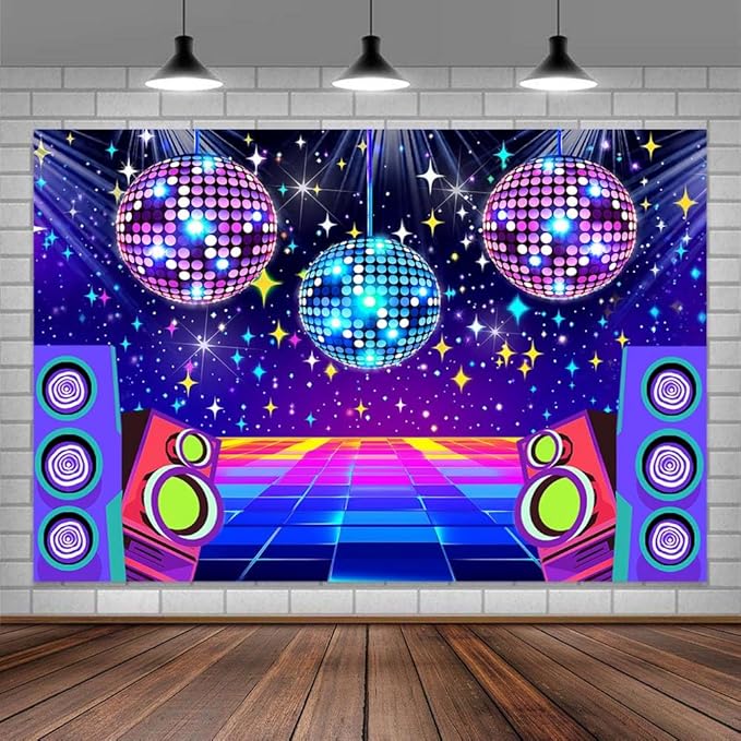Dance Party Backdrop Retro 80s 90s Theme Stage Dance Ball Music Birthday Party Decoration DJ Photography Background 10 x 8 ft for Baby Shower Picture Photo Shoot Polyester Fabric,Multi2