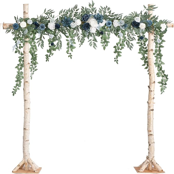Ling's Moment 6.5FT Backdrop Floral Garland, Spring Artificial Wedding Arch Flowers Sage Green, Navy Blue Ceremony Reception Hanging Eucalyptus Rose Arbor Arrangement Outdoor Beach Swag Home Decor