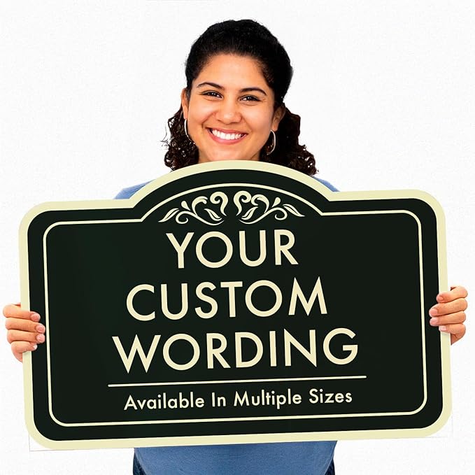 Custom Decorative Outdoor Metal Signs, Aluminum, Customized Driveway Signs, Waterproof, Made In USA, Style 1 Black Charcoal 14x10 In