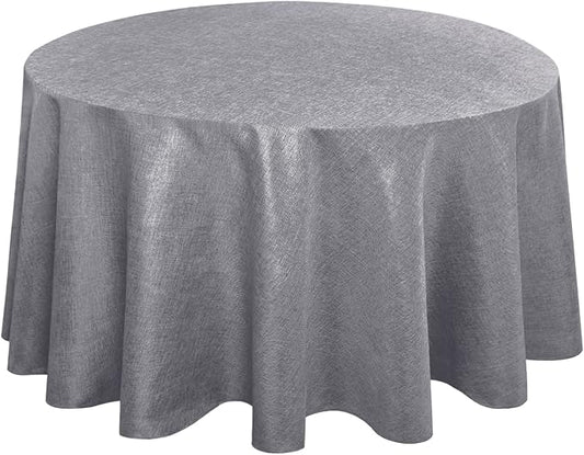 Hiasan Table Cloth Round Linen Tablecloth 120 Inch - Wrinkle and Stain Resistant Washable Polyester Fabric Table Cloth for Dining Room Kitchen Party, Grey
