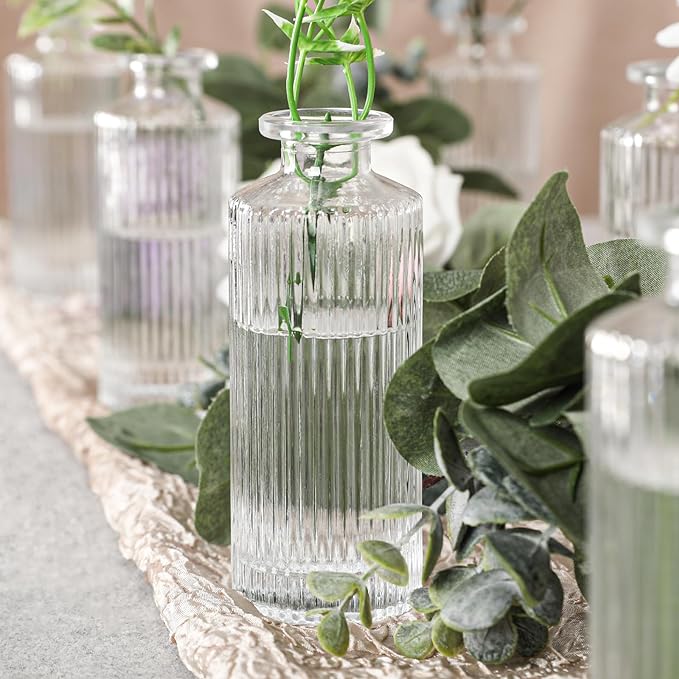 Glass Bud Vases Set of 20, Living Bud Vases, Small Bud Vase in Bulk, Mini Flowers Vases for Centerpiece, Vintage Decorative Vase Set for Table Decorations, Wedding Reception, Home Decor (Clear)
