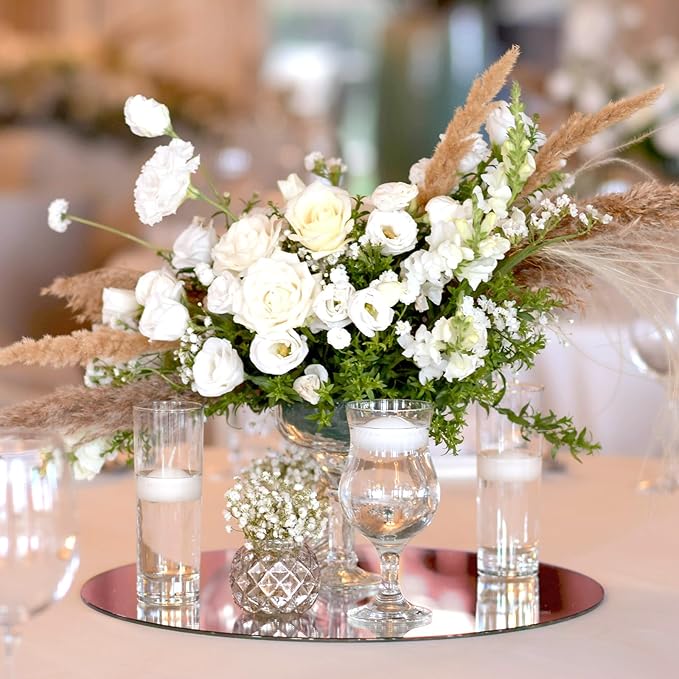Thyle 12 Pcs 10 Inch Acrylic Round Mirrors for Tables Centerpieces Circle Mirrors Candle Plates for Wall Wedding Table Centerpieces for Baby Shower Party, Thickness 1 mm (Rose Gold)