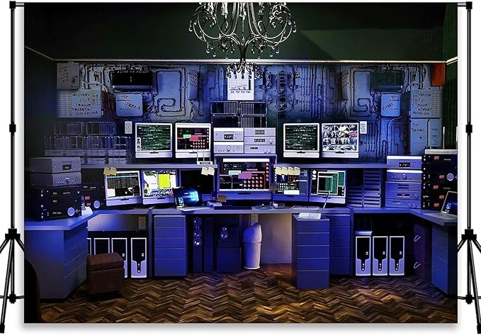 Computer Photo Backdrop Technology Office Backdrop Vintage Blue Background for Boys Party Room Decor Photo Booth Props Supplies YUNBYW010
