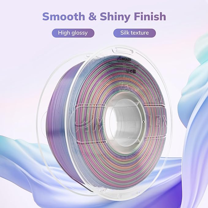 AMOLEN Silk PLA 3D Printer Filament, Shiny Multicolor Kingfisher Rainbow PLA Filament 1.75mm, Gradient Color Change PLA 3D Printing Filament for Most FDM 3D Printer, Blue Purple Yellow, 1kg (2.2lbs)
