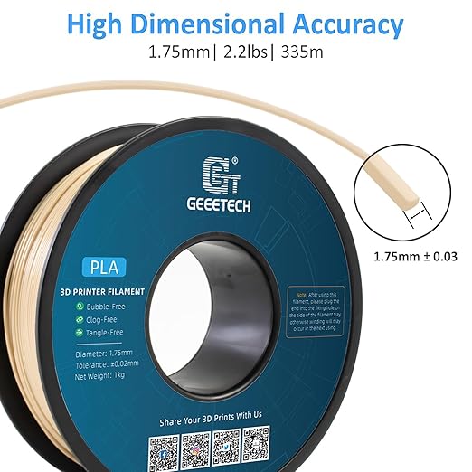 Geeetech PLA Filament 1.75mm Bone White 3D Printer Filament 1kg(2.2lbs), Neatly Wound Bone PLA Filament, Dimensional Accuracy +/- 0.02 mm, Fit Most FDM 3D Printers