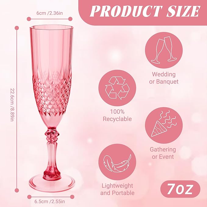 Plastic Champagne Flutes, 48PCS Red Wine Glasses Goblets Cups Reusable Flute, for Weddings Bachelor Parties Toasting and Events(48, Red)
