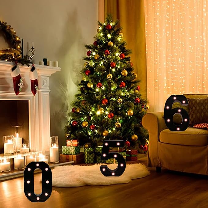 OYCBUZO Light Up Black Alphabet Marquee Number Sign LED Marquee Number Lights Sign for Night Light Home Bar Christmas Lamp Birthday Party Wedding Decoration 4