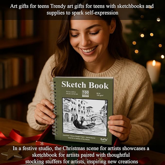 SuFly Small Sketch Book 5.5"x8.5", 2-Pack Mini Sketchbook, Spiral Bound Sketchbook Hardcover with 200 Sheets of 68lb/100gsm Mini Drawing Pad Paper, Small Sketch Pads for Drawing for Adults & Kids.