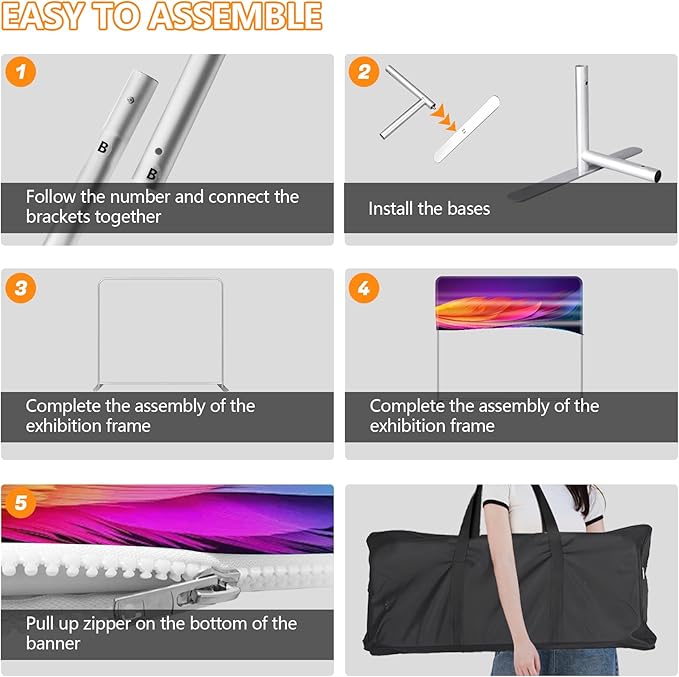 Custom Stand Backdrop with Aluminum Stand, 7.5x7.5ft Commercial Tension Fabric Banner, Double-Sided Printing for Trade Show, Weddings, Party, Business