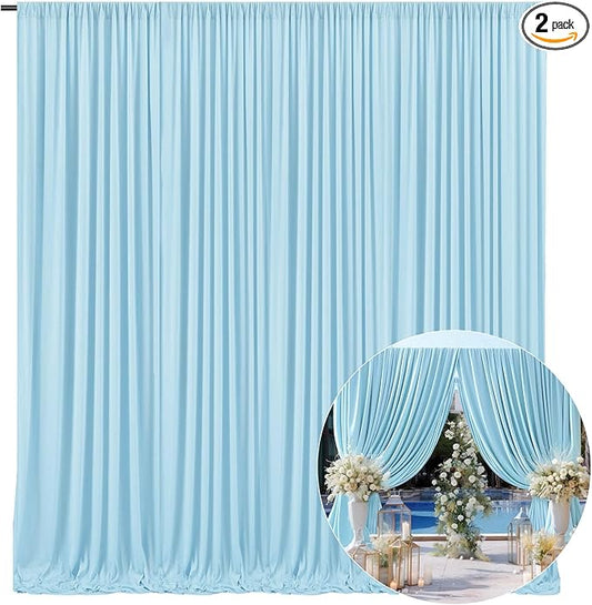 10 x 7 Feet Light Blue Backdrop Curtain for Partie, Background Curtains for Photoshoot, Birthday, Wedding, Halloween, Thanksgiving, Christmas Day, New Year Party Decorations 5Ft x 7Ft, 2 Panels