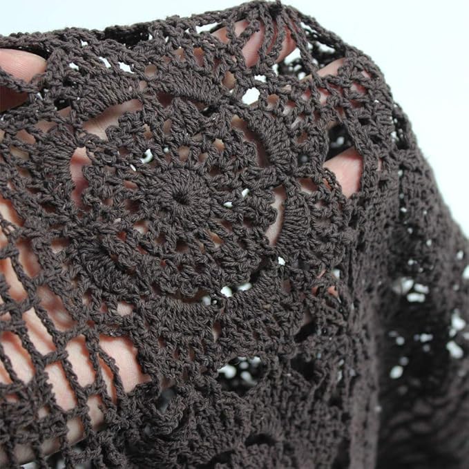 KEPSWET Cotton Handmade Crochet Lace Table Runner Dark Brown Rectangle Coffee Table Dresser Decor (14x48 inch)