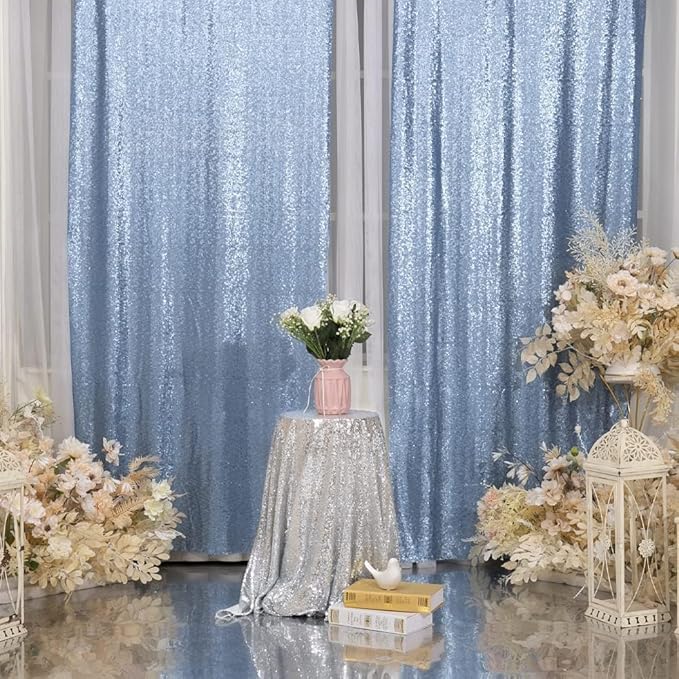 Juya Delight Sequin Backdrop Curtain,4PCS 2FTx8ft Glitter Backdrop Curtain for Party,Birthday,Christmas Wedding Decoration,Baby Blue