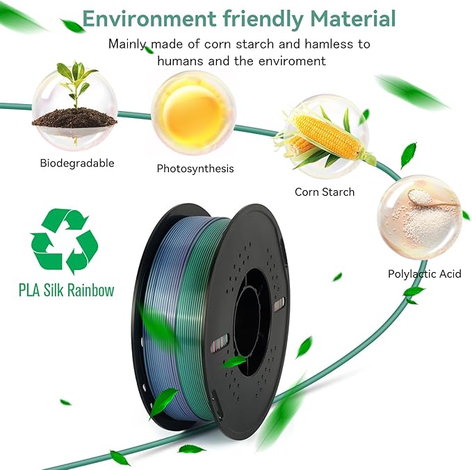 Kingroon 10KG Silk Rainbow PLA Filament Bundle, 1.75MM 3D Printing Filament, Color Changing, Dimensional Accuracy 0.02mm, Fits Most 3D Printers
