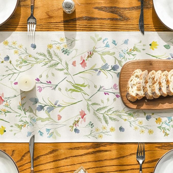 Artoid Mode Wildflowers Bloom Flowers Spring Table Runner, Seasonal Summer Floral Kitchen Dining Table Decoration for Home Party Decor 13x60 Inch