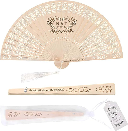 10 PCS Custom Fans Personalized Folding Fans for Line Dancing Wooden Hand Fan Wedding Favors Bulk Fans for Guests Party Event Use (Style02)