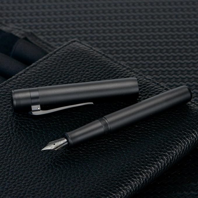 Hongdian M2 Mini Fountain Pen with Bent Nib, Sleek Shape Aluminium Short Pocket Travel Pen (Matte Black)